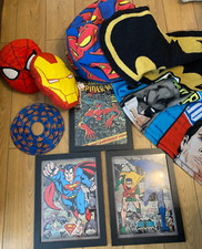 Kids hero superman/spiderman/Batman Bedroom Bundle. Bean bag, pictures, cushions