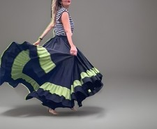 Authentic MEXICAN corral Tiered Super full Circle SKIRT DANCING BLACK Green M-XL