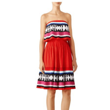 Kate Spade Geo Border Strapless Pleated Mini Dress Red Size 0