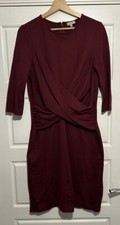 Hobbs Burgundy Dress - Size 16 - 3/4 Sleeves - Stretch Fabric