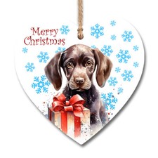 Christmas Puppy Dog Hanging Wooden Heart Plaque Sign Christmas Gift