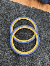 (Pair of) 20 x 2.12 Old School BMX Tyres Comp Compe 3 Tread Blue / Tan Wall DURO