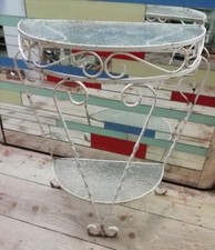 Beautiful Vintage 1960s Wrought Iron & Glass Semicirclar Garden / Hall Table