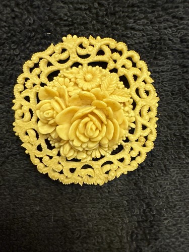 Chinese carved flower brooch - chinese,