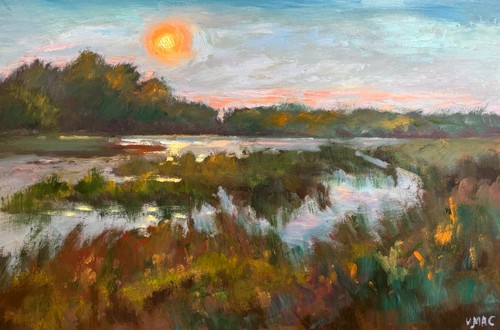 Sunset marsh original oil - marsh,