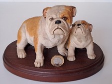 SHERRATT & SIMPSON ENGLISH BULLDOGS LARGE FIGURINE MOTHER & PUPPY ON STAND, VGC
