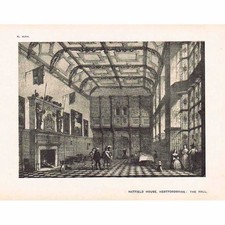 HERTFORDSHIRE Hatfield House; The Hall - Antique Print 1906