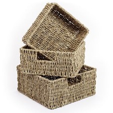 Seagrass Storage baskets Set of 3, Seagrass Baskets for Shelves, Display Hampers