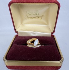 Vintage SARAH COVENTRY Ring 18kt HGE Genuine Opal Rhinestone Sz 6 NOS Gift Box