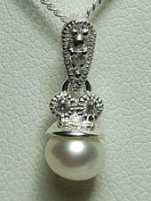 Silver Cubic Zirconia Pearl Pendant Necklace