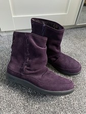 Hotter Comfort Flat Pixie Faux Fur Lined Purple Suede Boots Slouch Ankle 4 New