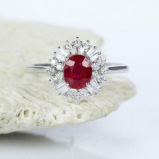2.50 Ct Oval Shape Red Ruby Diamond Engagement Ring 14K White Gold Over Size J-T