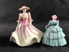 FINE SET OF TWO COALPORT BONE CHINA LADY FIGURINES ~ DEBUTANTE MAY BALL & HANNAH