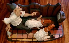 Unusual Clay Sculpture Highly Detailed Man And Sheep Wathing TV On The Couch