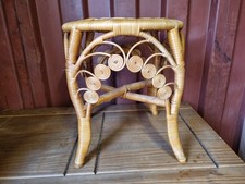 Vintage Round Cane Bamboo Boho Stool Side Table Plant Stand Tiki Retro