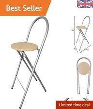 Compact Folding Bar Stool with Backrest - Beech Wood & Robust Steel Frame