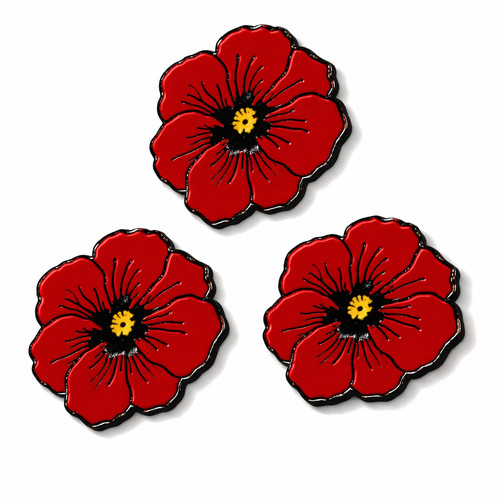 Red poppy brooch pin - red, lest