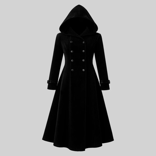 Women black velvet hooded - black,