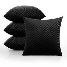 Set of 4 Cushion Covers 18x18 Quilted Velvet Filled Cushions Square Sofa Pillows