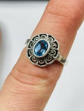 Vintage silver,aquamarine and marcasites ring UK size M used