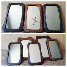 3 Available - Fab  MCM Vintage Handmade Teak Wall Mirror Asymmetrical Portrait