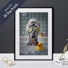 Funny Dog in Bath Print –