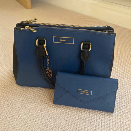 Dkny blue leather logo satchel - leather,