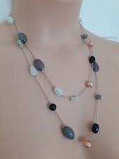 Stella And Dot Necklace Long Silver Tone Chain Beaded