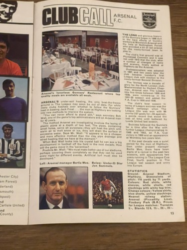 Arsenal memorabilia 1969 - arsenal, 1969/70