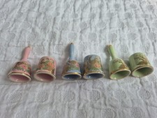 Ceramic Thimble and Bell  X3 Bundle Peacock Pastels Gold
