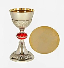 Chalice & Paten Set Brass/24 kt Gold Plated & Nickel 9"H x 4 1/2" Dia. Cup 18oz.