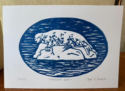 Inchcolm seal linocut - linocut, print