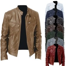 Men Vintage Cafe Racer Brown Black Leather Casual Slim Fit Real Biker Jackets