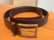 Mens Webbing Woven Leather Belt with 100% LEATHER Trim Brown Stretch W40-44” VGC