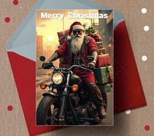 Christmas Card  Santa riding Motorcycle Adult Funny Humour Xmas 
