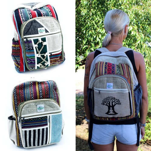 Large hemp cotton backpack - backpack,