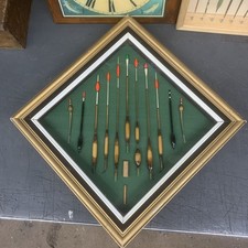 SHADOW BOX OF FRAMED VINTAGE HAND MADE FISHING FLOATS DISPLAY DIORAMA