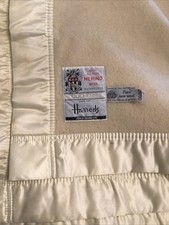 Harrods Merino Wool Blanket 260 cm x 280cm app Cream Coloured With Satin Edging