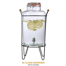 8L Glass Vintage Beverage Drinks Dispenser on Metal Stand Cocktail Jar with Tap