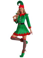 Women Velvet Elf Dress Costume Deluxe Set Christmas Theme Party SIZE S-M  NEW