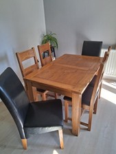 Solid Oak Wood Extendable Dining Table with 6 Faux Leather Chairs
