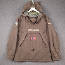 NAPAPIJRI Skidoo Jacket Mens L Large Brown Insulated Hooded Pullover Smock