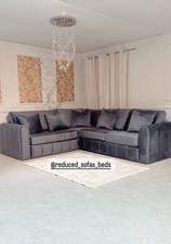 5 Seater Havana Corner Sofa in Steel Grey Velvet Full back Sofa Settee Couch 