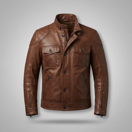 Men brown motorcycle leather - brown,