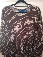 Ladies QVC Artscape Brown Front Sequin Pattern Top 3XL 3/4 Sleeve NEW