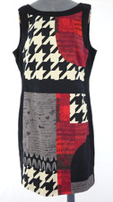 Desigual Dress Black Red Houndstooth Pattern Sleeveless Unusual UK 14 Fiona