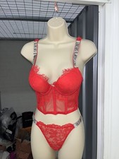 Victorias's secret red rhinestone corset set new