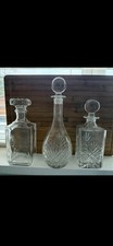 Set of 3 Vintage Cut Crystal Decanters + Stoppers Whisky Brandy Liquor Barware