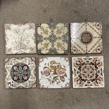 6 Vintage Ceramic Tiles Floral Theme Decorative Splash Back Wall Art 6x6”