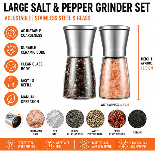 Salt pepper grinder set - salt,